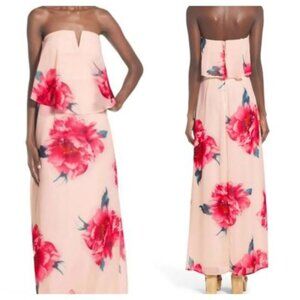 Way In Multicolor Popover Floral Strapless V-Front Ruffle Maxi Dress Size M